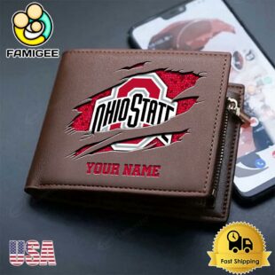 Custom Ohio State Buckeyes Team Logo Men's Leather Wallet