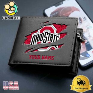 Custom Ohio State Buckeyes Team Logo Men's Leather Wallet