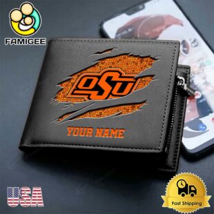 Custom Oklahoma State Cowboys Team Logo Men's Leather Wallet