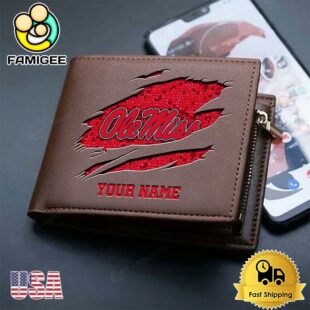 Custom Ole Miss Rebels Team Logo Men's Leather Wallet