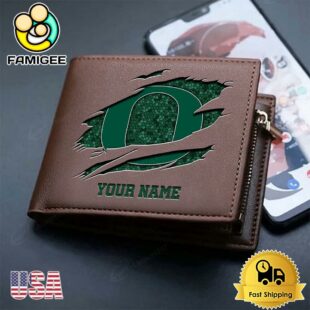 Custom Oregon Ducks Team Logo Men's Leather Wallet