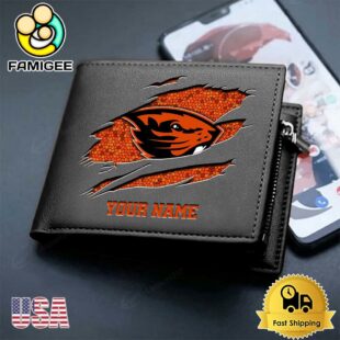 Custom Oregon State Beavers Team Logo Men's Leather Wallet