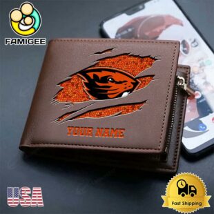 Custom Oregon State Beavers Team Logo Men's Leather Wallet