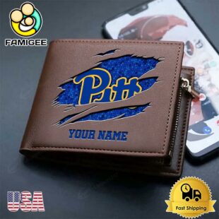 Custom Pittsburgh Panthers Team Logo Men's Leather Wallet
