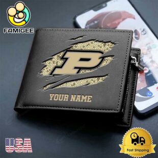 Custom Purdue Boilermakers Team Logo Men's Leather Wallet