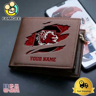 Custom South Carolina Gamecocks Team Logo Men's Leather Wallet