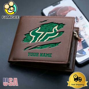 Custom South Florida Bulls Team Logo Men's Leather Wallet