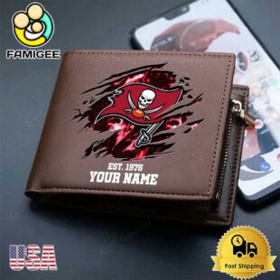 Custom Tampa Bay Buccaneers Team Logo Men's Leather Wallet