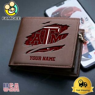 Custom Texas A&ampM Aggies Team Logo Men's Leather Wallet