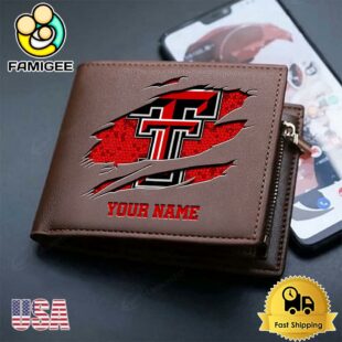 Custom Texas Tech Red Raiders Team Logo Men's Leather Wallet