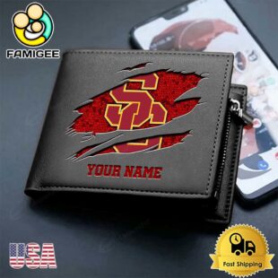 Custom USC Trojans Team Logo Men's Leather Wallet