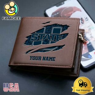 Custom Utah State Aggies Team Logo Men's Leather Wallet