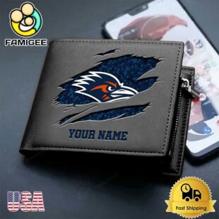 Custom UTSA Roadrunners Team Logo Men's Leather Wallet