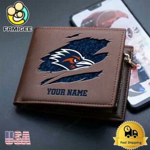 Custom UTSA Roadrunners Team Logo Men's Leather Wallet