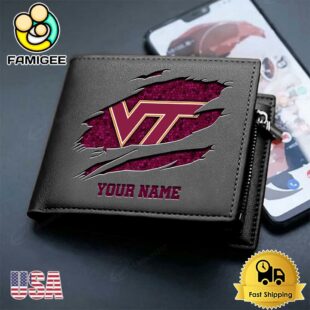 Custom Virginia Tech Hokies Team Logo Men's Leather Wallet