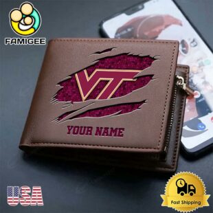 Custom Virginia Tech Hokies Team Logo Men's Leather Wallet