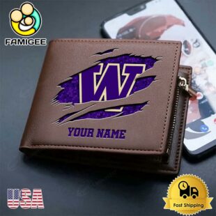Custom Washington Huskies Team Logo Men's Leather Wallet