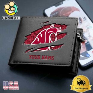 Custom Washington State Cougars Team Logo Men's Leather Wallet