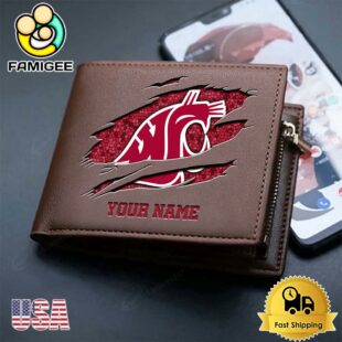 Custom Washington State Cougars Team Logo Men's Leather Wallet