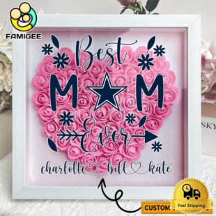 Dallas Cowboys Colors Heart Custom Name Flower Shadow Box, Gift For Mother's Day