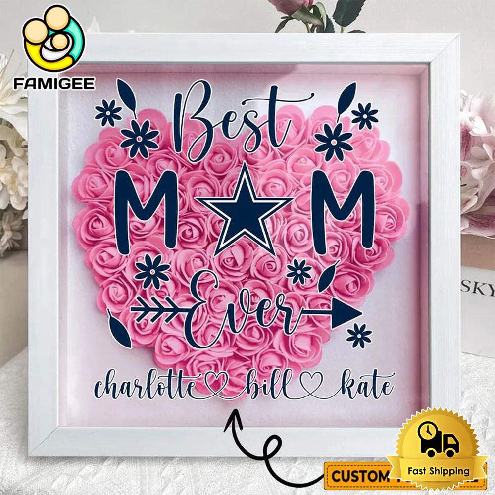 Dallas Cowboys Colors Heart Custom Name Flower Shadow Box, Gift For Mother's Day Dallas Cowboys Colors Heart Custom Name Flower Shadow Box, Gift For Mother's Day