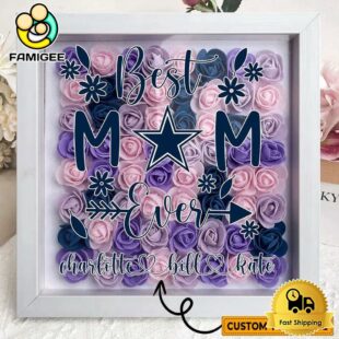 Dallas Cowboys Ombre Pink Violet Custom Name Flower Shadow Box, Gift For Mother's Day