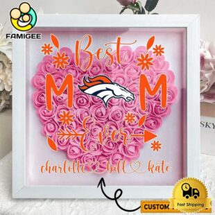 Denver Broncos Colors Heart Custom Name Flower Shadow Box, Gift For Mother's Day