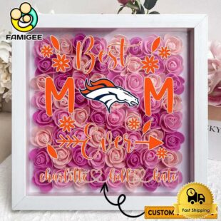 Denver Broncos Colors Square Custom Name Flower Shadow Box, Gift For Mother's Day