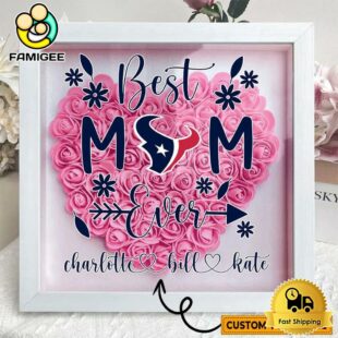 Houston Texans Colors Heart Custom Name Flower Shadow Box, Gift For Mother's Day