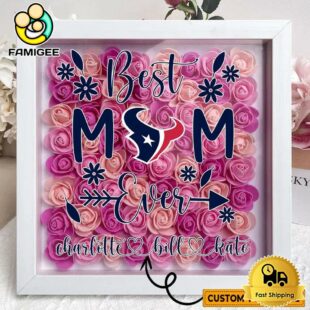 Houston Texans Colors Square Custom Name Flower Shadow Box, Gift For Mother's Day