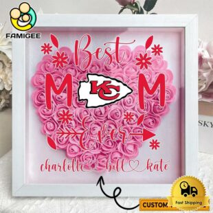 Kansas City Chiefs Colors Heart Custom Name Flower Shadow Box, Gift For Mother's Day