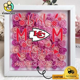 Kansas City Chiefs Colors Square Custom Name Flower Shadow Box, Gift For Mother's Day