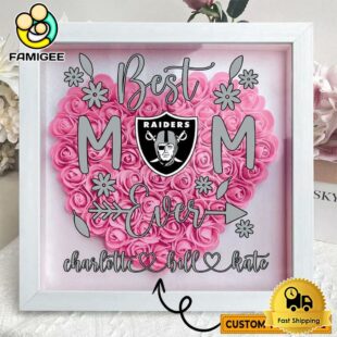 Las Vegas Raiders Colors Heart Custom Name Flower Shadow Box, Gift For Mother's Day
