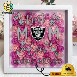 Las Vegas Raiders Colors Square Custom Name Flower Shadow Box, Gift For Mother's Day