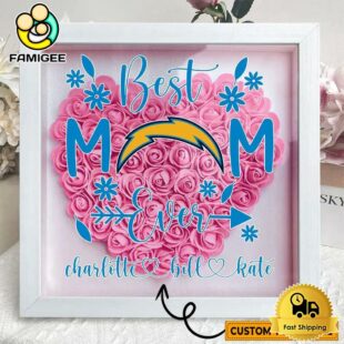 Los Angeles Chargers Colors Heart Custom Name Flower Shadow Box, Gift For Mother's Day