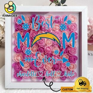 Los Angeles Chargers Colors Square Custom Name Flower Shadow Box, Gift For Mother's Day