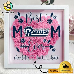 Los Angeles Rams Colors Heart Custom Name Flower Shadow Box, Gift For Mother's Day