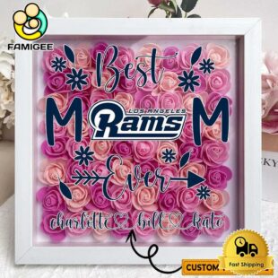 Los Angeles Rams Colors Square Custom Name Flower Shadow Box, Gift For Mother's Day