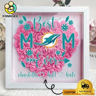 Miami Dolphins Colors Heart Custom Name Flower Shadow Box, Gift For Mother's Day