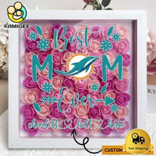 Miami Dolphins Colors Square Custom Name Flower Shadow Box, Gift For Mother's Day