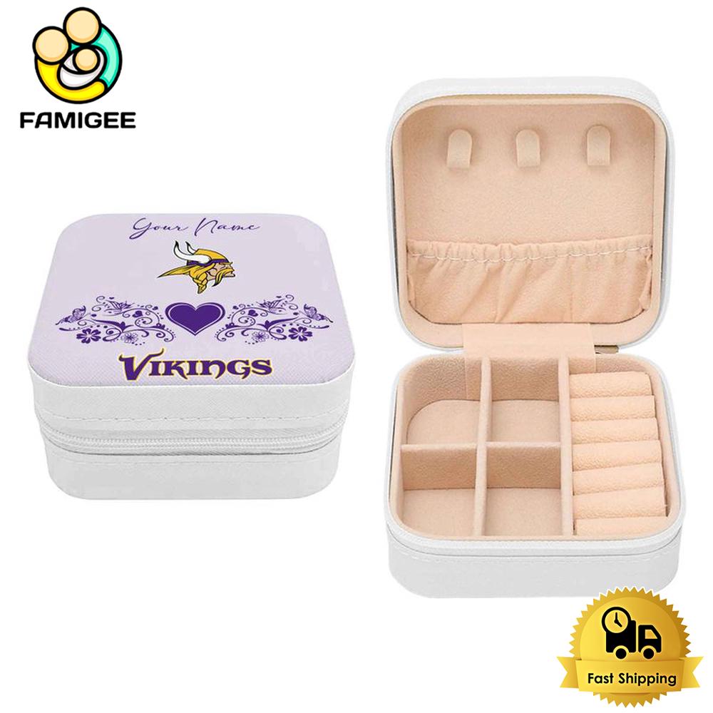 Minnesota Vikings Custom Name Heart Pattern Jewelry Box , Happy Mothers Day Gift Minnesota Vikings Custom Name Heart Pattern Jewelry Box , Happy Mothers Day Gift