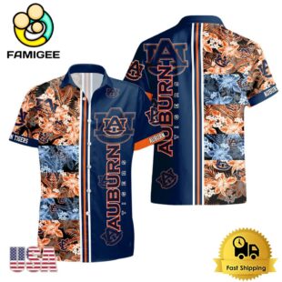 NCAA Auburn Tigers Tropical Floral Design Hawaiian Shirt