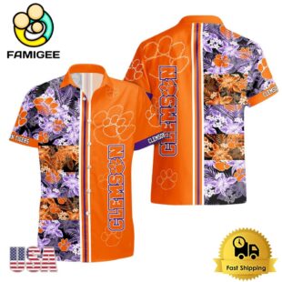 NCAA Clemson Tigers Tropical Floral Design Hawaiian Shirt