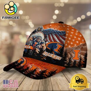 NCAA Illinois Fighting Illini Mascot Logo Custom Name Baseball Cap