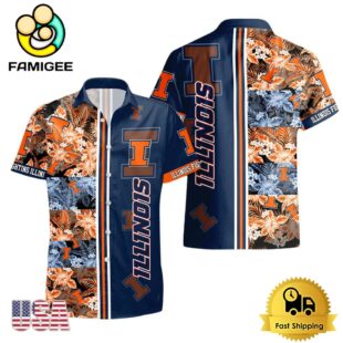 NCAA Illinois Fighting Illini Tropical Floral Design Hawaiian Shirt