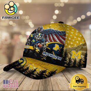 NCAA Michigan Wolverines Mascot Logo Custom Name Baseball Cap
