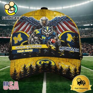 NCAA Michigan Wolverines Mascot Logo Custom Name Baseball Cap