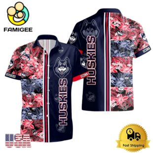 NCAA UConn Huskies Tropical Floral Design Hawaiian Shirt