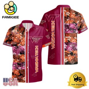 NCAA Virginia Tech Hokies Tropical Floral Design Hawaiian Shirt