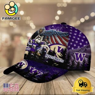 NCAA Washington Huskies Mascot Logo Custom Name Baseball Cap